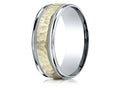 Benchmark 14 kt Two Tone Goldd 8mm Comfort-fit Hammered-finished With Milgrain Carved Design Wedding Band Ring