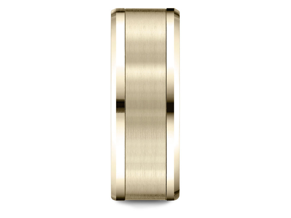 Benchmark 14 Karat Yellow Gold 8mm Comfort-fit Drop Bevel Satin Finish Design Wedding Band Ring