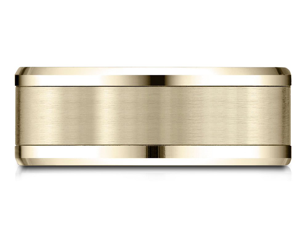 Benchmark 14 Karat Yellow Gold 8mm Comfort-fit Drop Bevel Satin Finish Design Wedding Band Ring