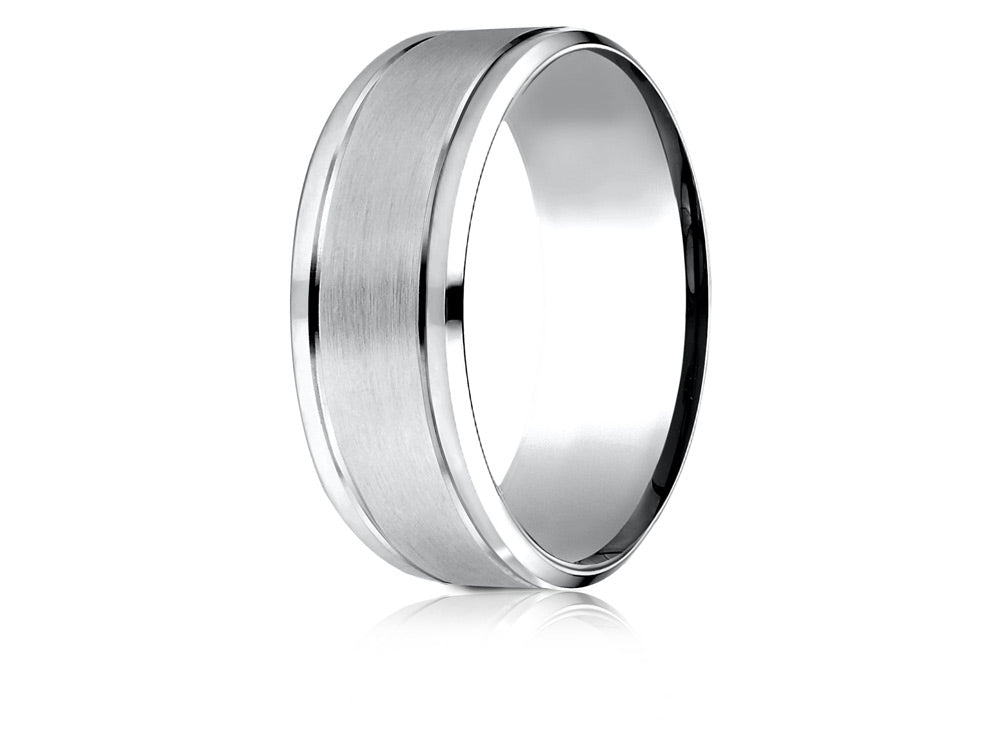 Benchmark 14 Karat Yellow Gold 8mm Comfort-fit Drop Bevel Satin Finish Design Wedding Band Ring