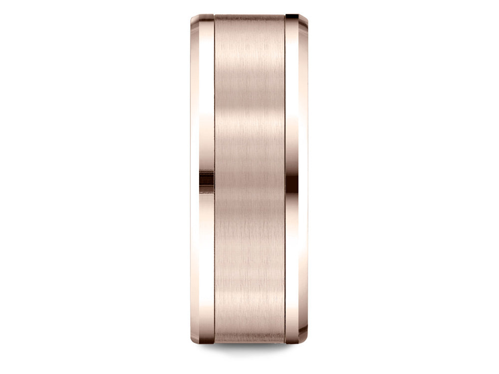 Benchmark 14 Karat Rose Gold 8mm Comfort-fit Drop Bevel Satin Finish Design Wedding Band Ring