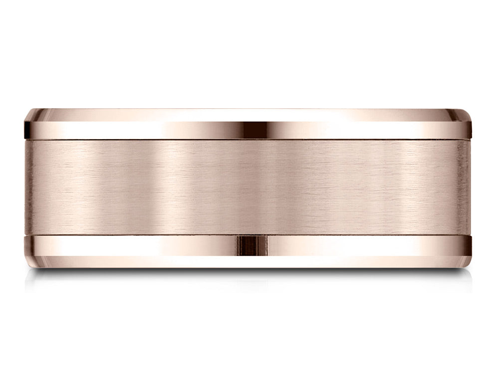 Benchmark 14 Karat Rose Gold 8mm Comfort-fit Drop Bevel Satin Finish Design Wedding Band Ring