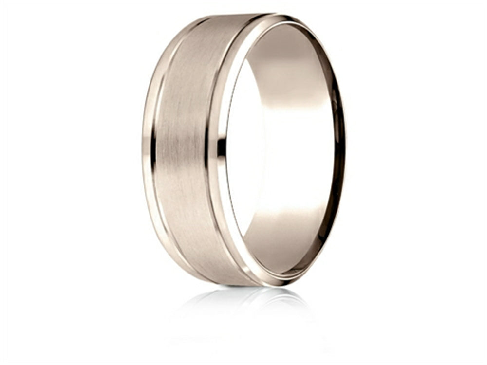 Benchmark 14 Karat Rose Gold 8mm Comfort-fit Drop Bevel Satin Finish Design Wedding Band Ring