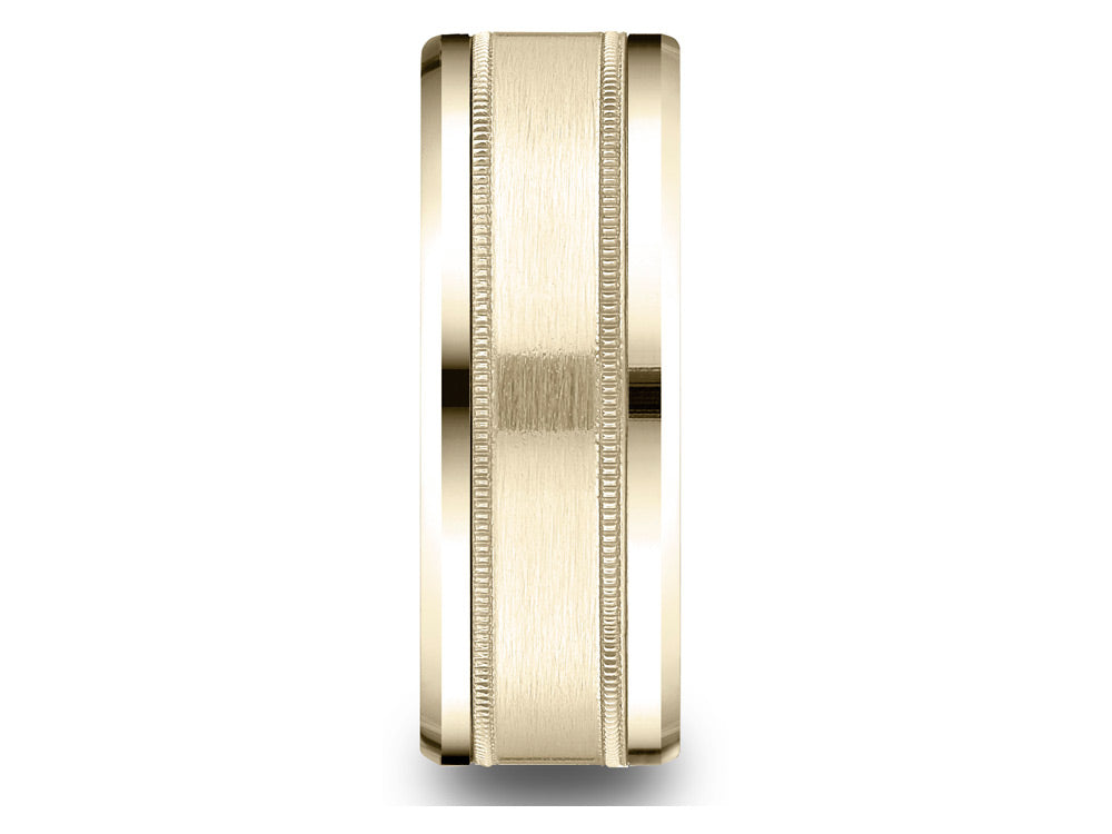 Benchmark 14 Karat Gold 8mm Comfort-fit Drop Bevel Satin Finish Milgrain Design Wedding Band Ring