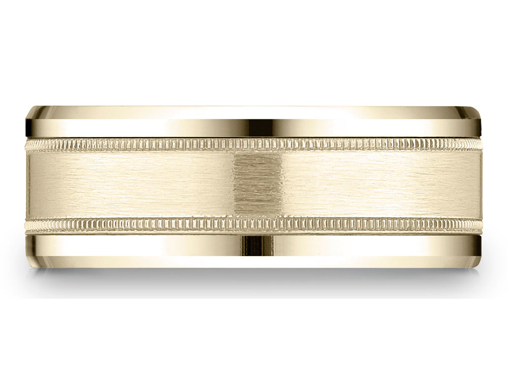 Benchmark 14 Karat Gold 8mm Comfort-fit Drop Bevel Satin Finish Milgrain Design Wedding Band Ring