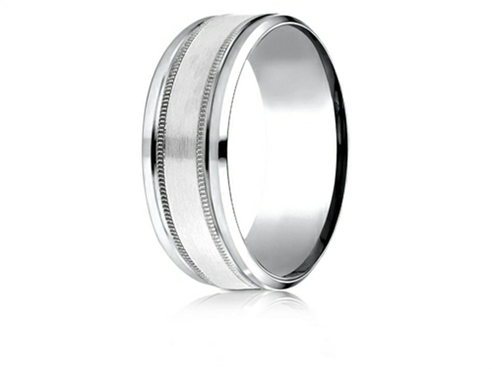 Benchmark 14 Karat Gold 8mm Comfort-fit Drop Bevel Satin Finish Milgrain Design Wedding Band Ring