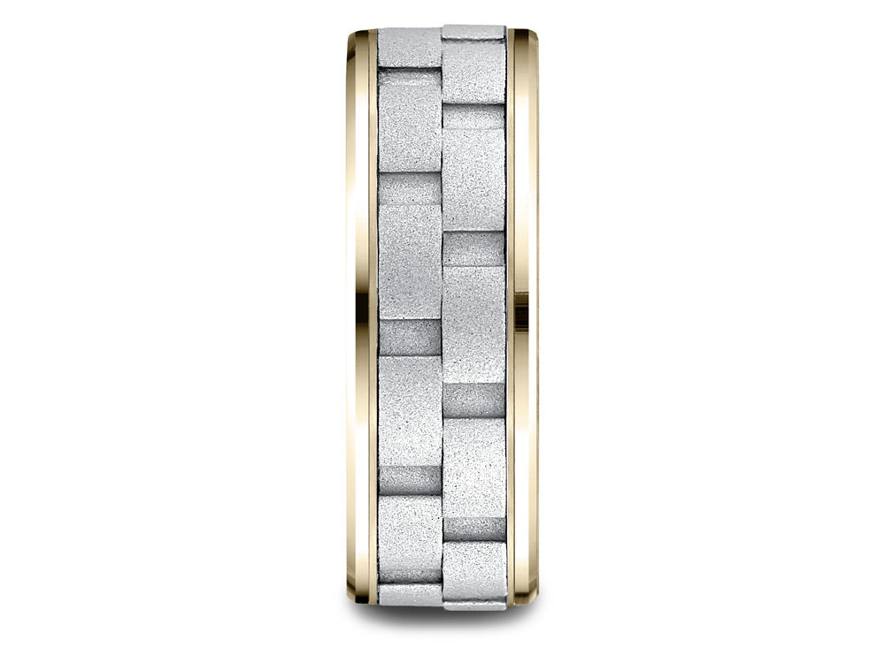 Benchmark® 14 kt Two Tone Goldd 8mm Comfort-fit Bevel Satin Finish Chain Link Design Wedding Band Ring