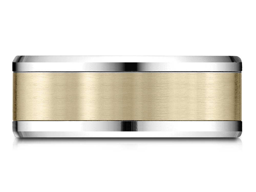 Benchmark 14 kt Two Tone Goldd 8mm Comfort-fit Drop Bevel Satin Finish Design Wedding Band Ring