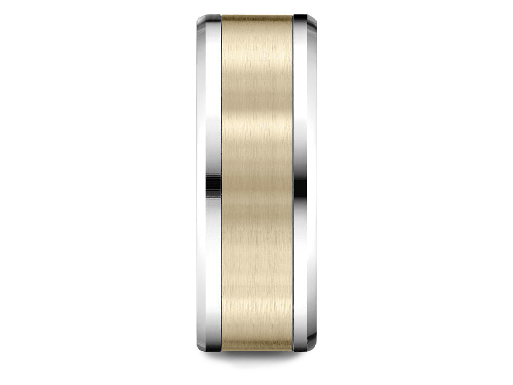 Benchmark 14 kt Two Tone Goldd 8mm Comfort-fit Drop Bevel Satin Finish Design Wedding Band Ring