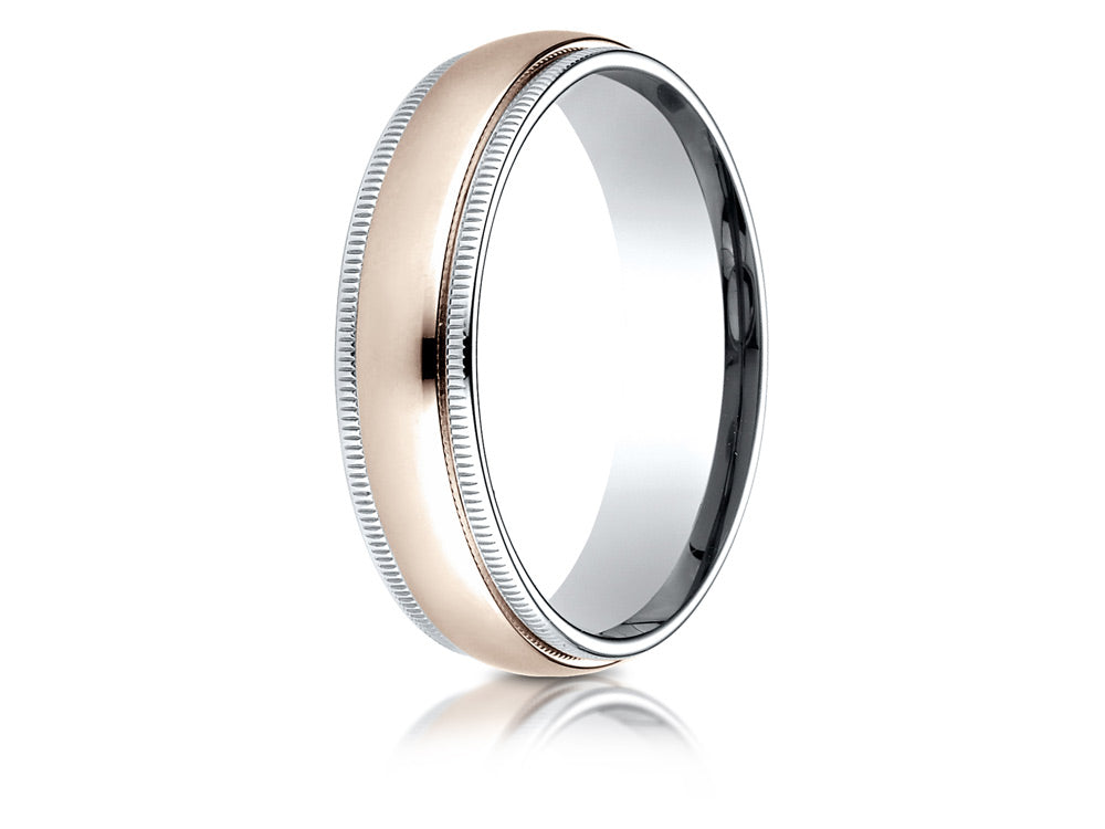 Benchmark 14 kt Two Tone Goldd 6mm Comfort-fit High Polished Milgrain Carved Design Wedding Band Ring