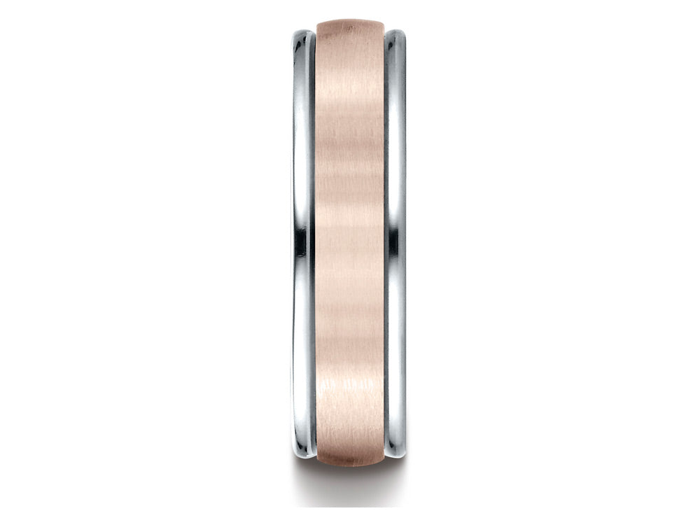 Benchmark 14 kt Two Tone Goldd 6mm Comfort-fit Satin Finsh Design Wedding Band Ring