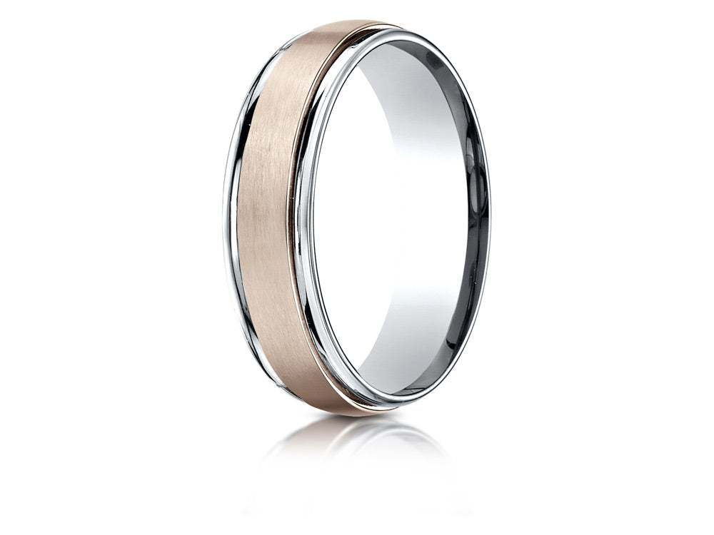 Benchmark 14 kt Two Tone Goldd 6mm Comfort-fit Satin Finsh Design Wedding Band Ring
