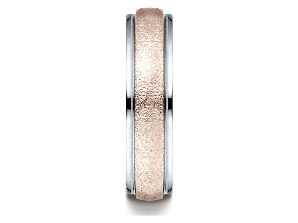 Benchmark 14 kt Two Tone Goldd 6mm Comfort-fit Wirebrush Finish Design Wedding Band Ring