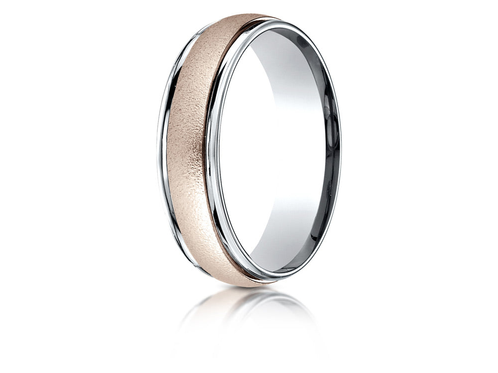Benchmark 14 kt Two Tone Goldd 6mm Comfort-fit Wirebrush Finish Design Wedding Band Ring