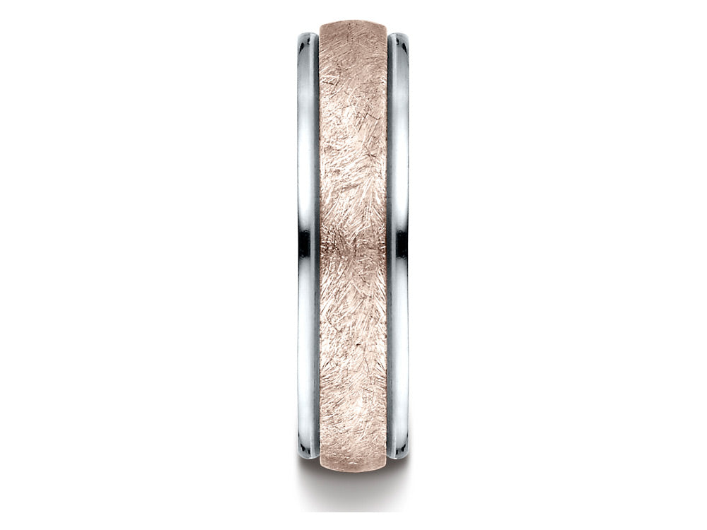 Benchmark 14 kt Two Tone Goldd 6mm Comfort-fit Swirl Finish Design Wedding Band Ring