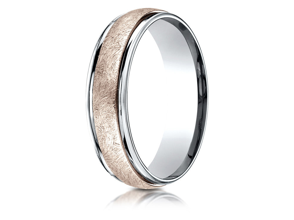 Benchmark 14 kt Two Tone Goldd 6mm Comfort-fit Swirl Finish Design Wedding Band Ring