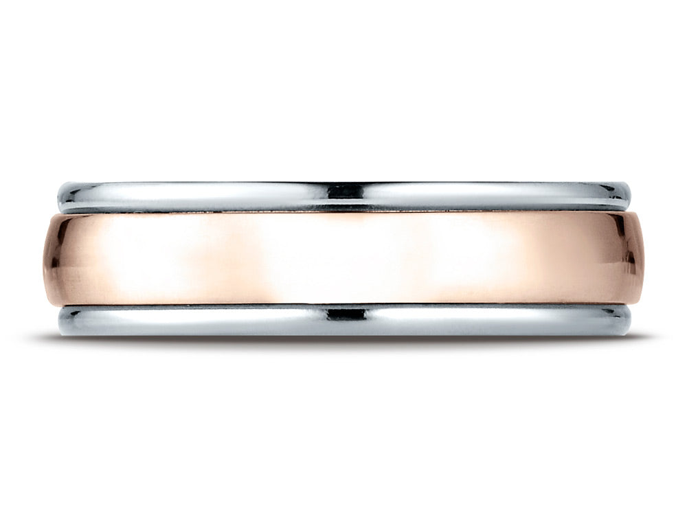Benchmark 14 kt Two Tone Goldd 6mm Comfort-fit High Polished Carved Design Wedding Band Ring