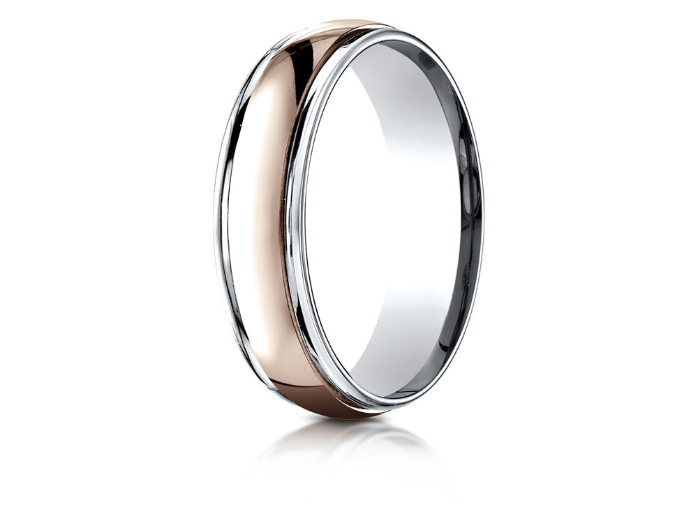 Benchmark 14 kt Two Tone Goldd 6mm Comfort-fit High Polished Carved Design Wedding Band Ring