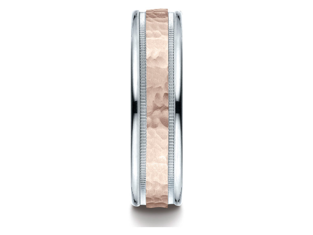 Benchmark 14 kt Two Tone Goldd 6mm Comfort-fit Hammer Finish Design Wedding Band Ring