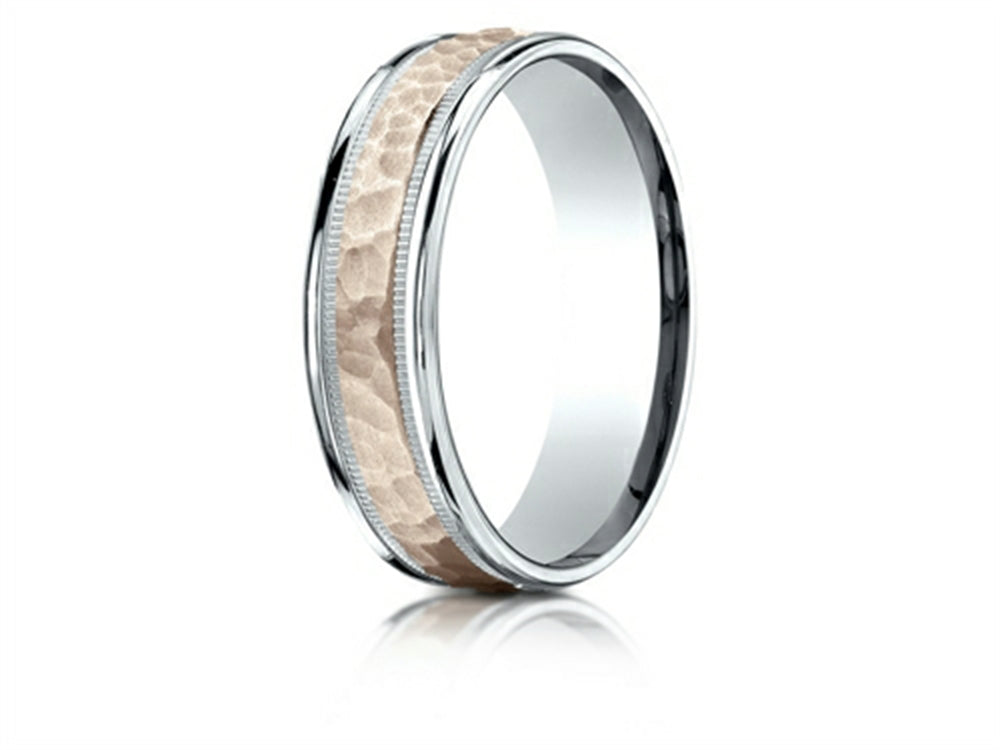 Benchmark 14 kt Two Tone Goldd 6mm Comfort-fit Hammer Finish Design Wedding Band Ring