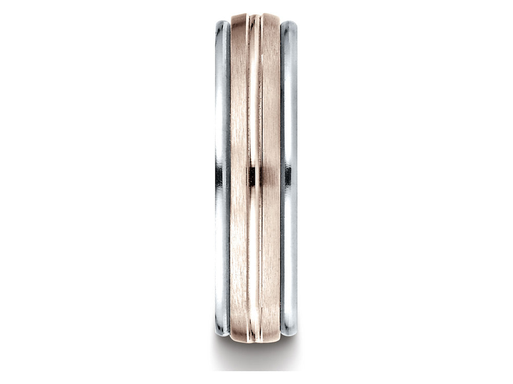 Benchmark 14 kt Two Tone Goldd 6mm Comfort-fit Satin Finish Center Cut Design Wedding Band Ring