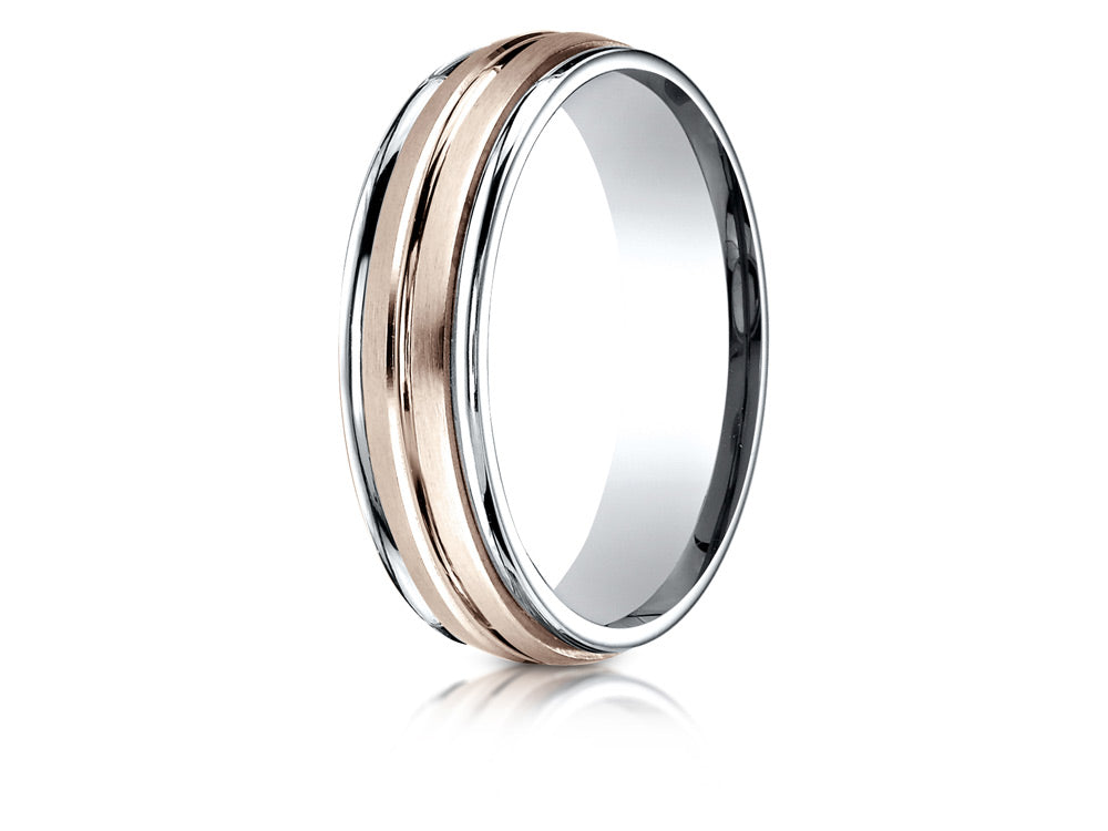 Benchmark 14 kt Two Tone Goldd 6mm Comfort-fit Satin Finish Center Cut Design Wedding Band Ring