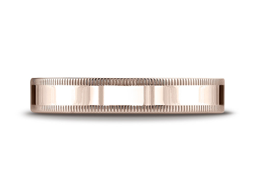 Benchmark 14k Rose Gold 4mm Flat Comfort-fit Wedding Band / Ring With Milgrain
