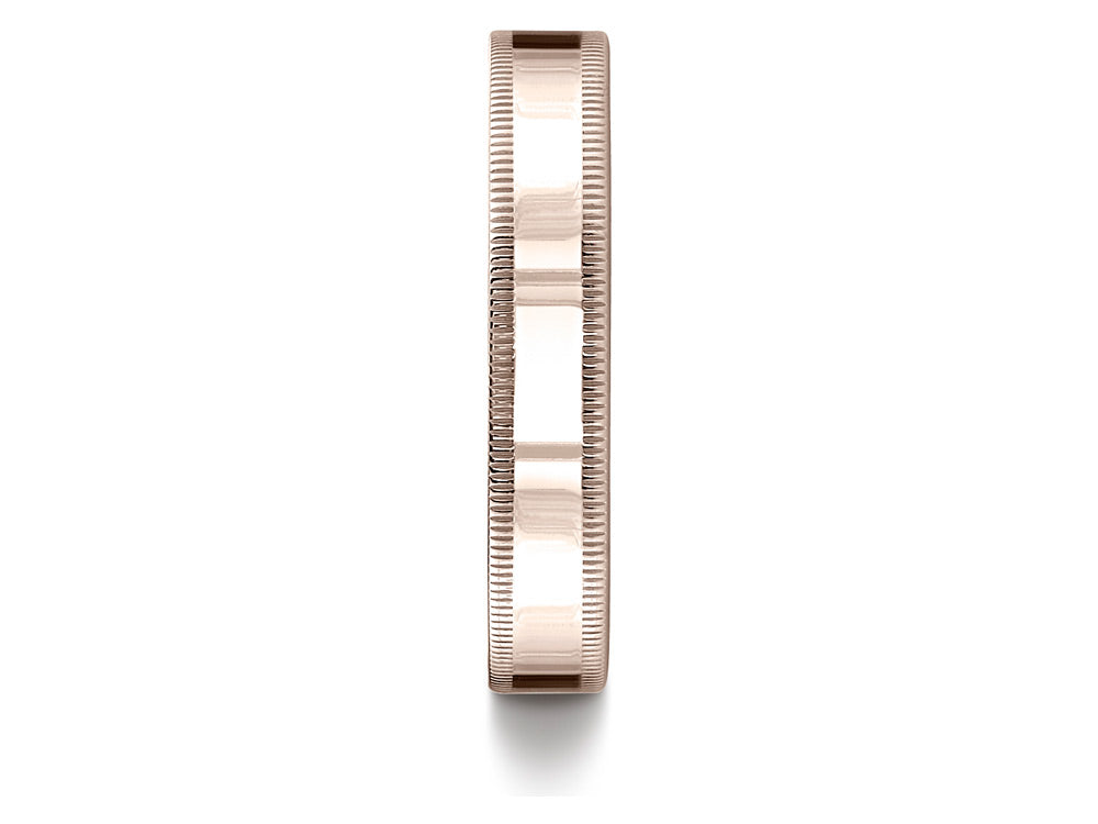 Benchmark 14k Rose Gold 4mm Flat Comfort-fit Wedding Band / Ring With Milgrain