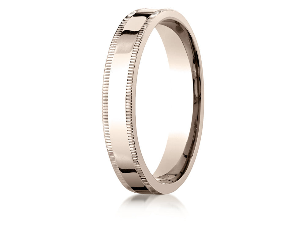 Benchmark 14k Rose Gold 4mm Flat Comfort-fit Wedding Band / Ring With Milgrain