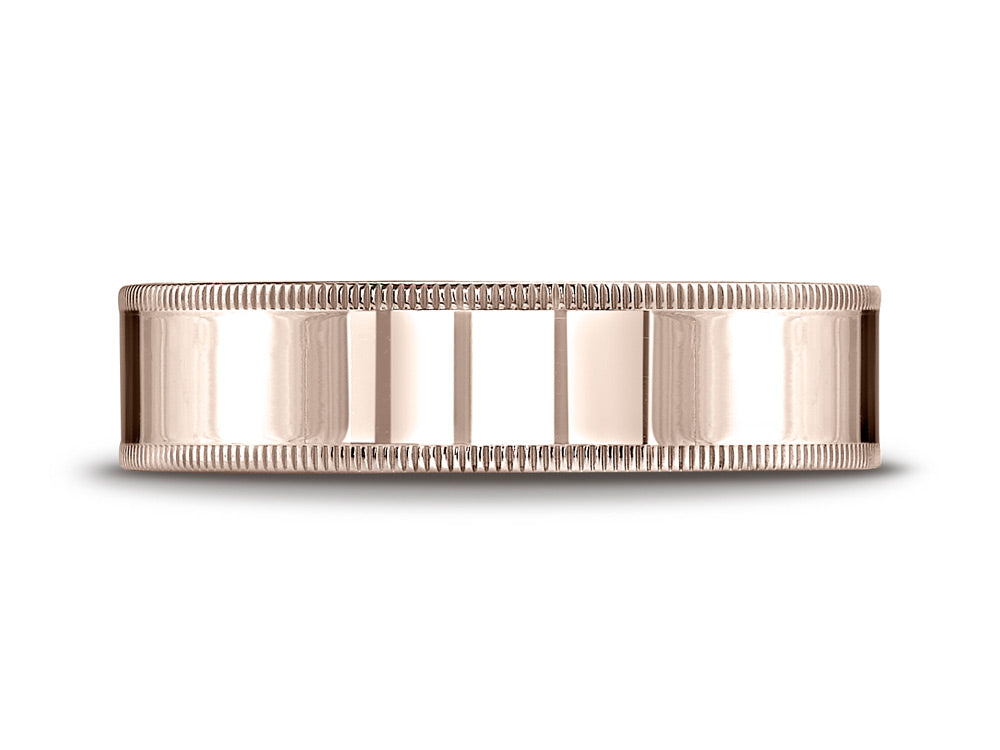 Benchmark 14k Rose Gold 6mm Flat Comfort-fit Wedding Band / Ring With Milgrain
