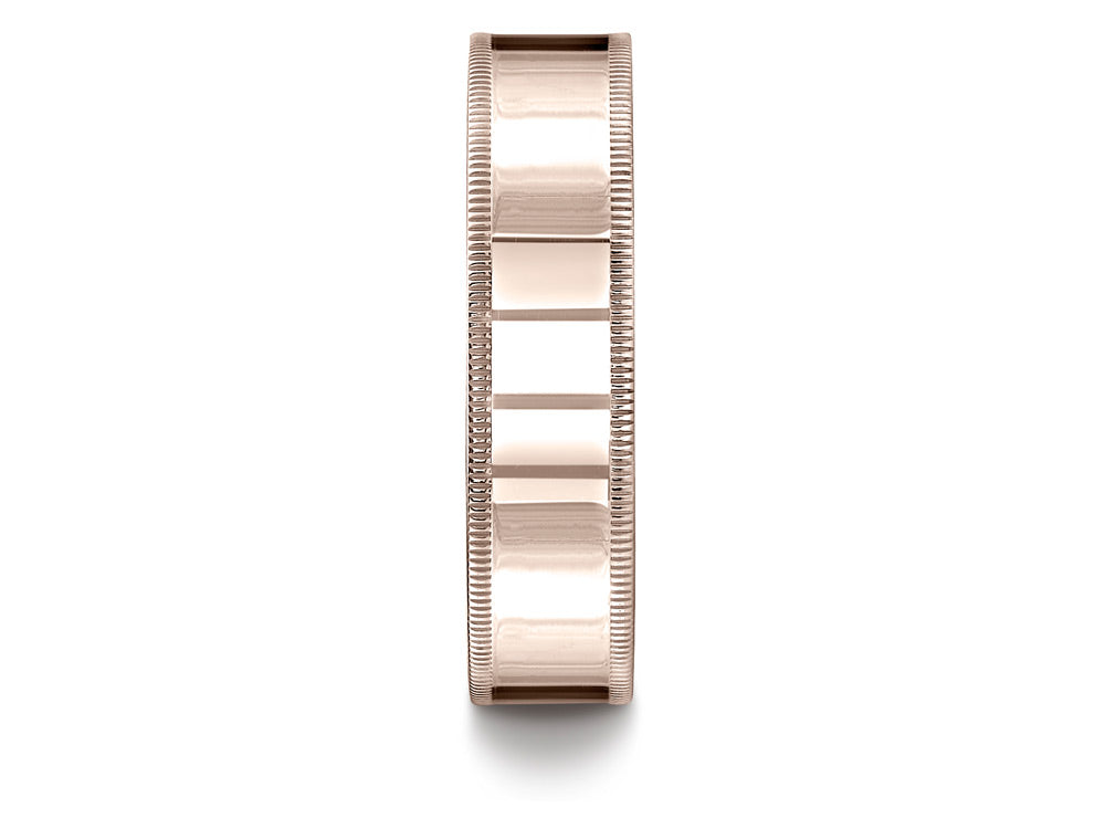 Benchmark 14k Rose Gold 6mm Flat Comfort-fit Wedding Band / Ring With Milgrain