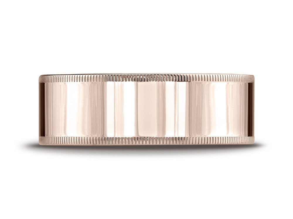 Benchmark 14k Rose Gold 8mm Flat Comfort-fit Wedding Band / Ring With Milgrain