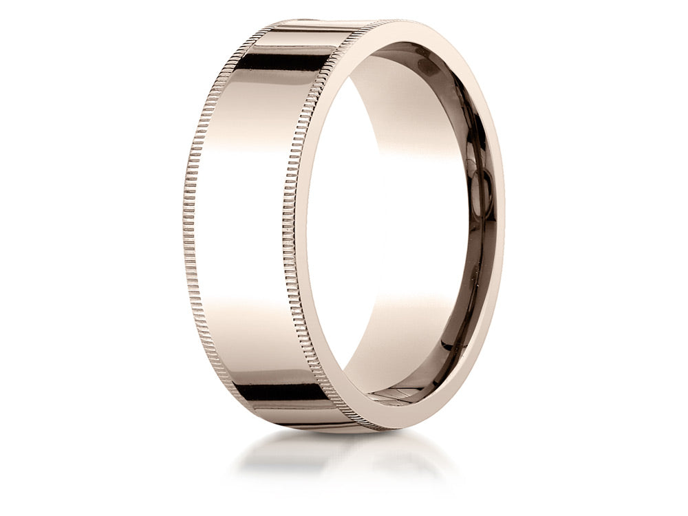 Benchmark 14k Rose Gold 8mm Flat Comfort-fit Wedding Band / Ring With Milgrain