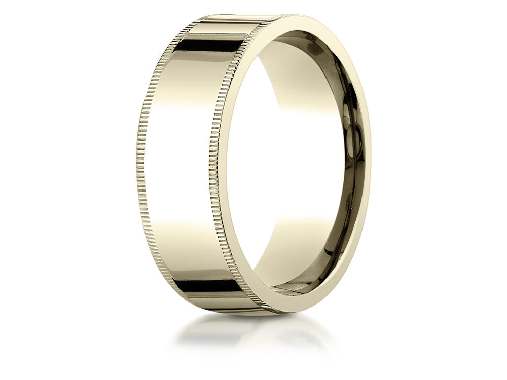 Benchmark 18k Gold 8mm Flat Comfort-fit Wedding Band / Ring With Milgrain
