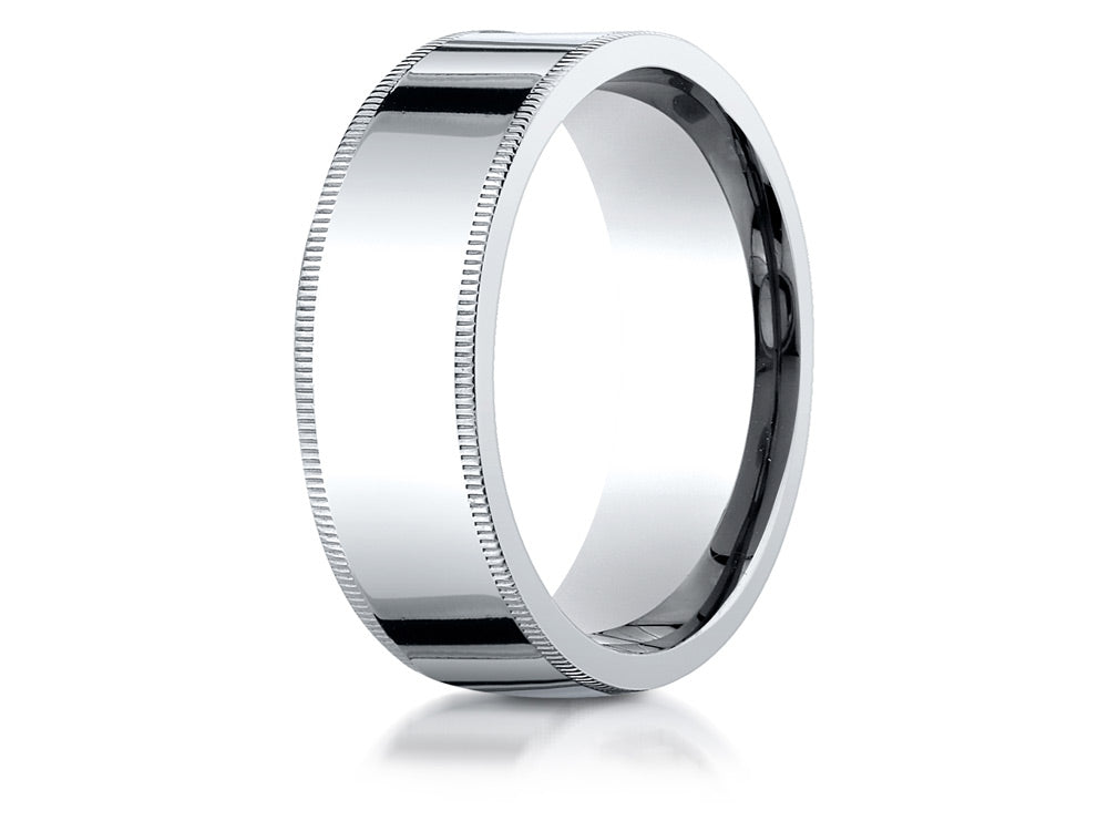 Benchmark 18k Gold 8mm Flat Comfort-fit Wedding Band / Ring With Milgrain