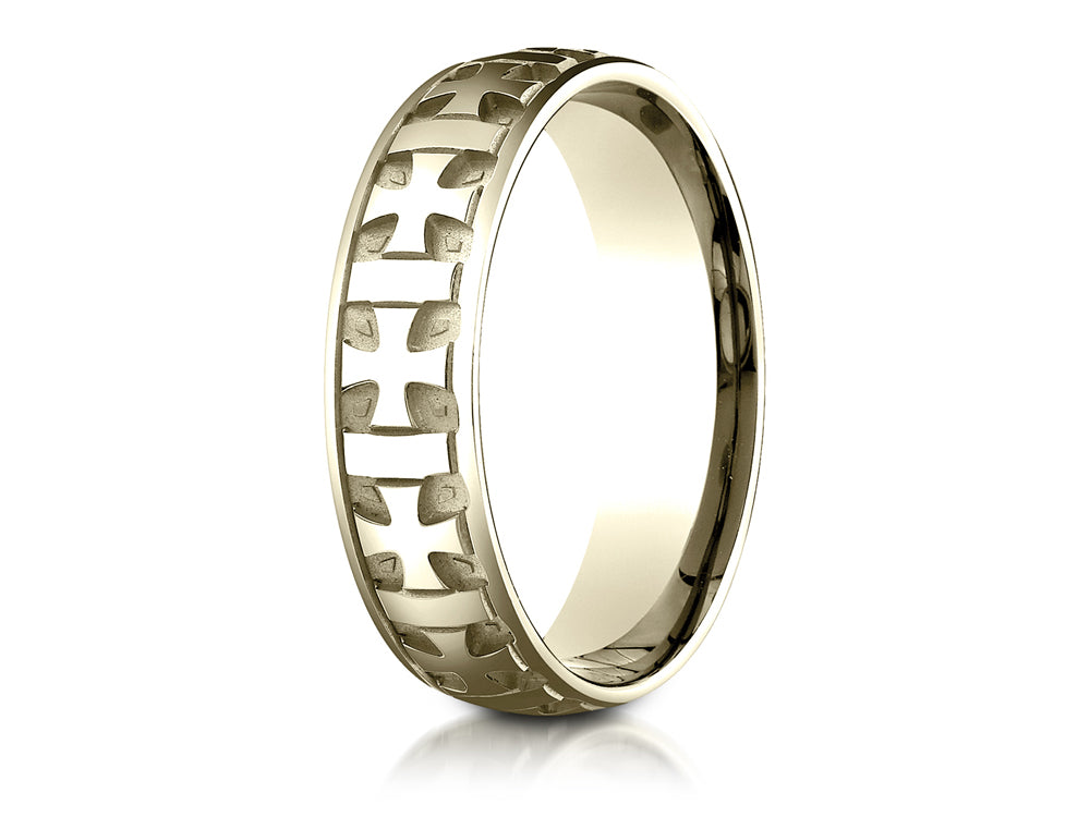 Benchmark 6mm Comfort-fit Gaelic Cross Carved Design Wedding Band Ring