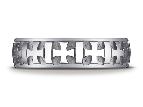 Benchmark 6mm Comfort-fit Gaelic Cross Carved Design Wedding Band Ring