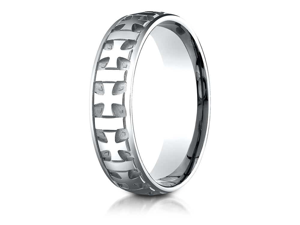Benchmark® 6mm Comfort-fit Gaelic Cross Carved Design Wedding Band Ring