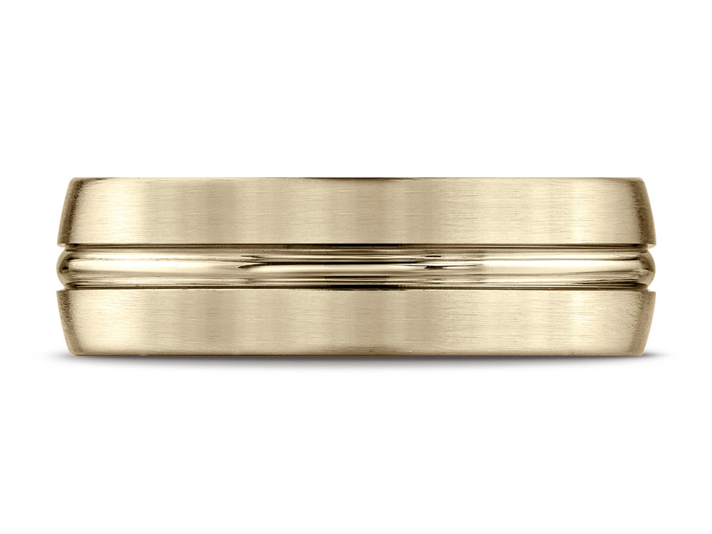 Benchmark 10k Gold 7mm Comfort-fit Satin-finished With High Polished Center Cut Carved Design Wedding Band Ring