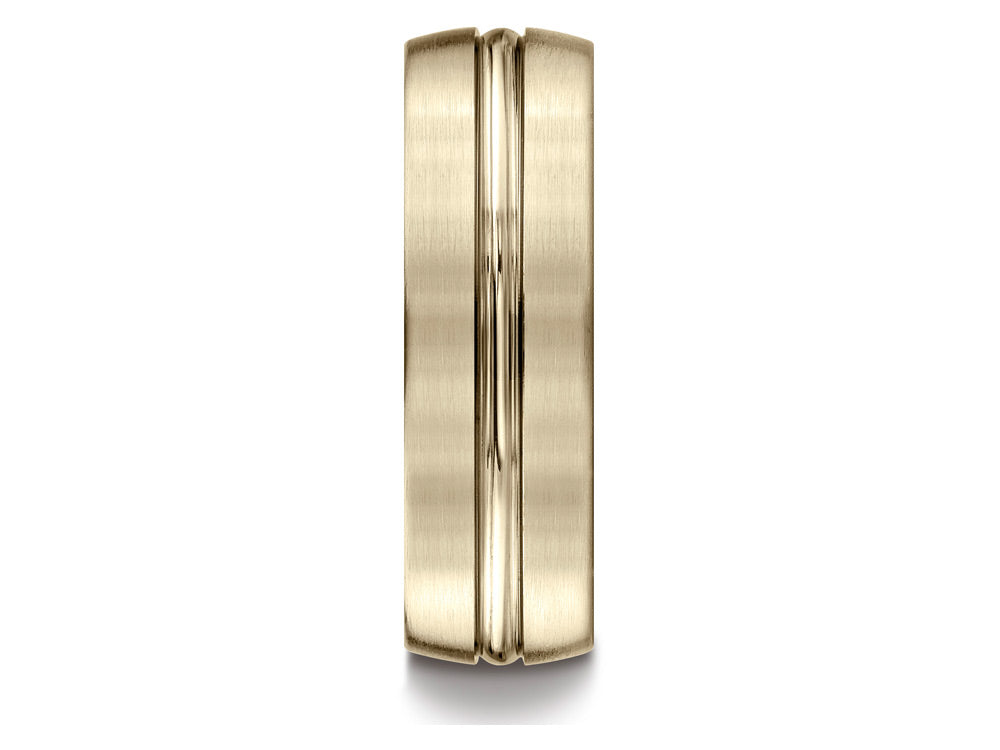 Benchmark 10k Gold 7mm Comfort-fit Satin-finished With High Polished Center Cut Carved Design Wedding Band Ring
