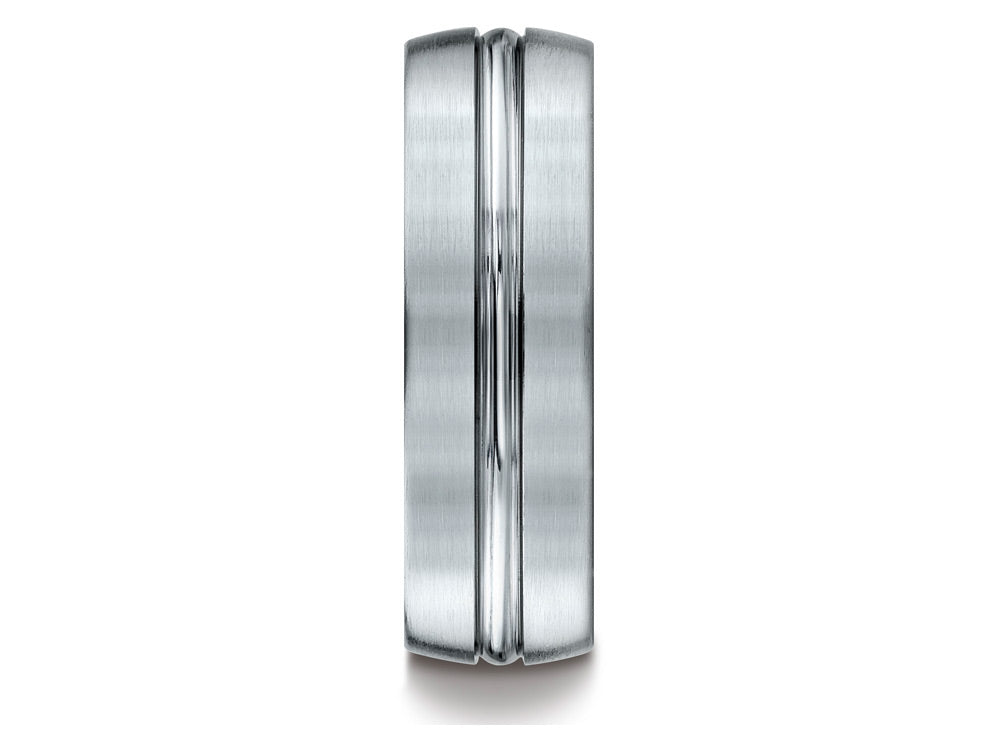 Benchmark 10k Gold 7mm Comfort-fit Satin-finished With High Polished Center Cut Carved Design Wedding Band Ring