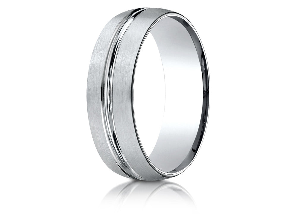Benchmark 10k Gold 7mm Comfort-fit Satin-finished With High Polished Center Cut Carved Design Wedding Band Ring