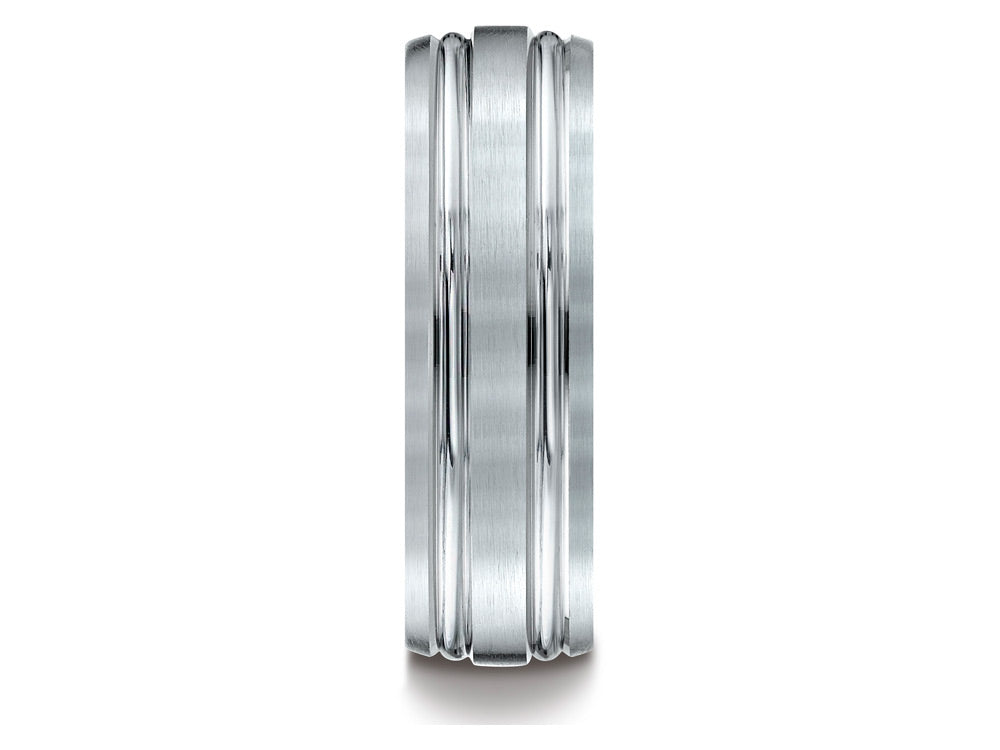 Benchmark 10k Gold 7mm Comfort-fit Satin-finished With Parallel Grooves Carved Design Wedding Band Ring