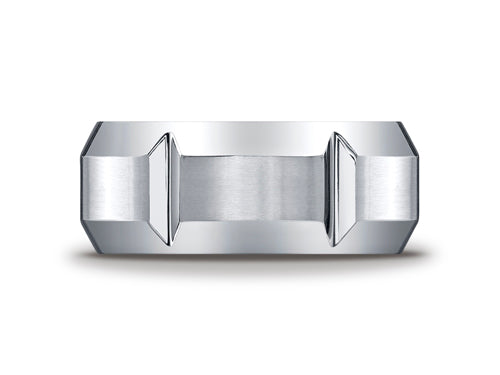 Benchmark Cobalt Chrome 10mm Comfort-fit Satin-finished Polished Grooves and Beveled Edge Ring