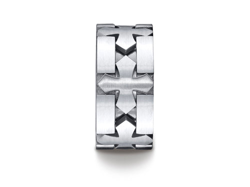 Benchmark Cobalt Chrome 10mm Comfort-fit Satin-finished Celtic Cross Design Ring
