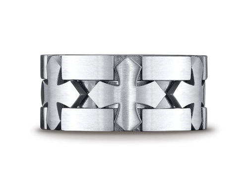 Benchmark Cobalt Chrome 10mm Comfort-fit Satin-finished Celtic Cross Design Ring