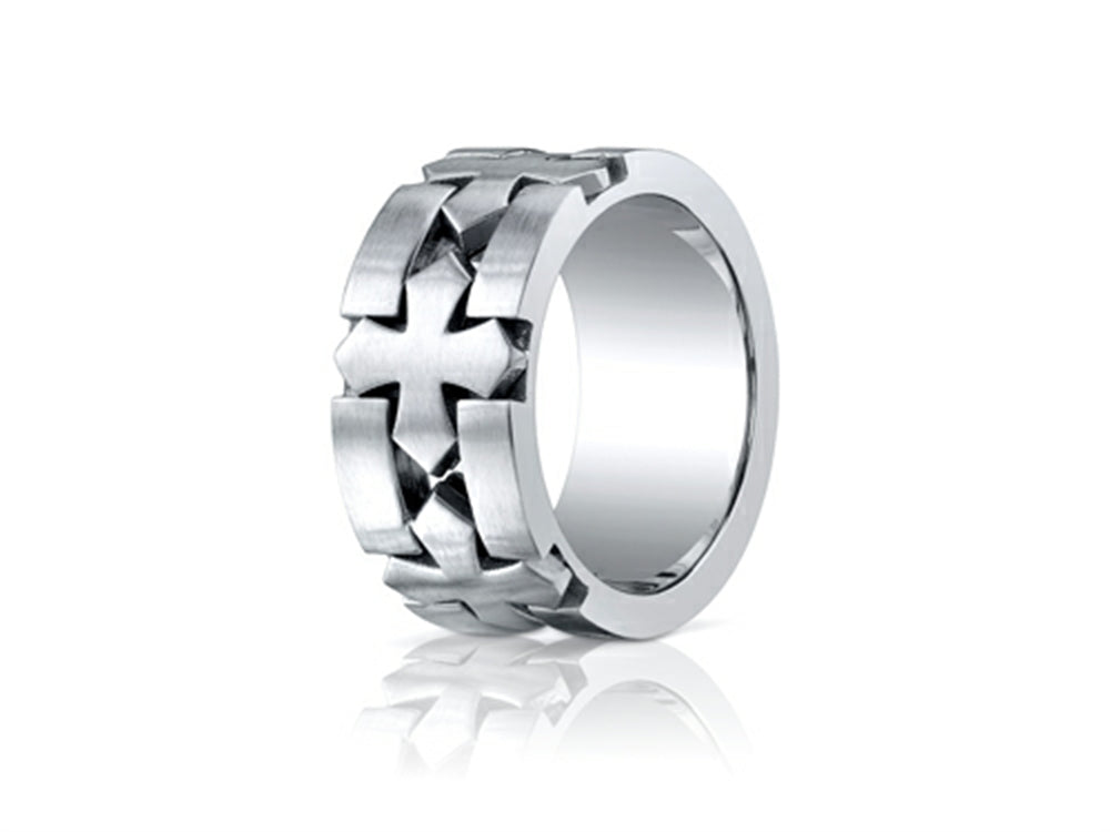 Benchmark Cobalt Chrome 10mm Comfort-fit Satin-finished Celtic Cross Design Ring
