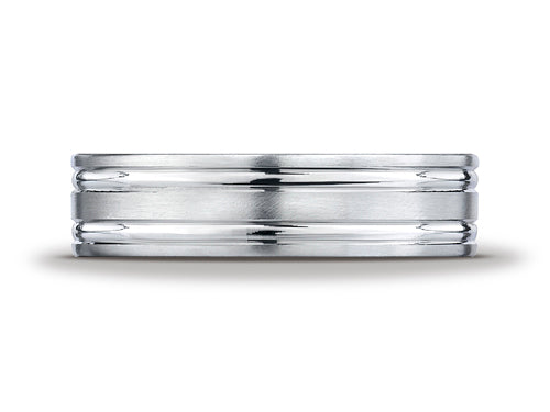 Benchmark 6mm Comfort-fit Satin-finished With Parallel Grooves Carved Design Wedding Band Ring