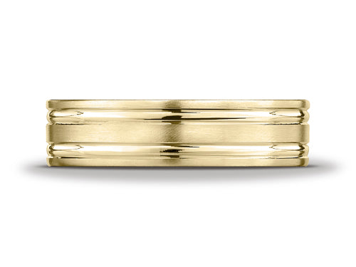 Benchmark 6mm Comfort-fit Satin-finished With Parallel Grooves Carved Design Wedding Band Ring