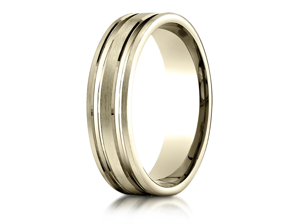 Benchmark 6mm Comfort-fit Satin-finished With Parallel Grooves Carved Design Wedding Band Ring